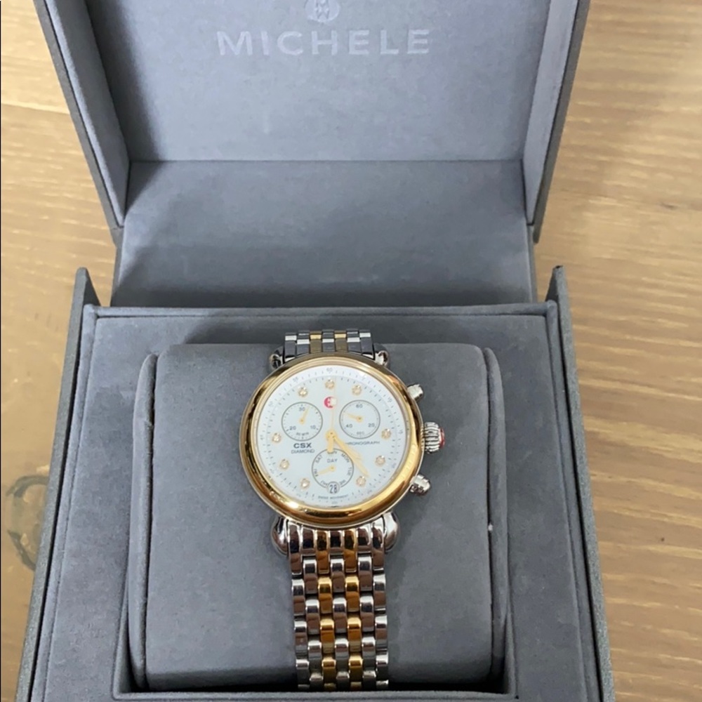 Michele stainless steel diamond women’s watch